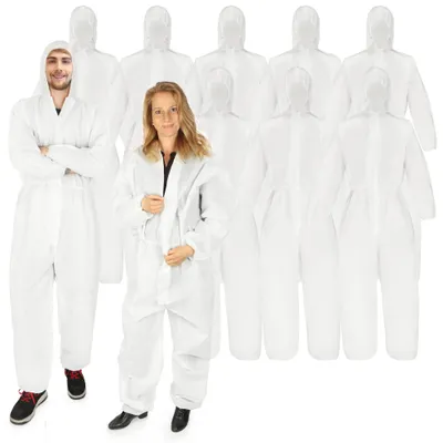 Produktbild von com-four® 10x Schutz-Anzug mit Kapuze und Reißverschluss - einlagiger Maler-Overall One-Size - Körpergröße von 160 bis 200 cm - Schutzkleidung zum Malern und Renovieren