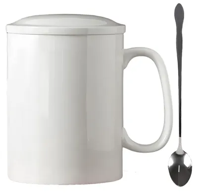Keramik Tasse 1000 ml mit Deckel und Löffel, Weiß