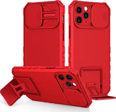 Produktbild von iPhone 11 Pro Hülle, Dual Layer Ständer Schutzhülle mit Schiebe Kamera Schutz für iPhone 11 Pro Rot