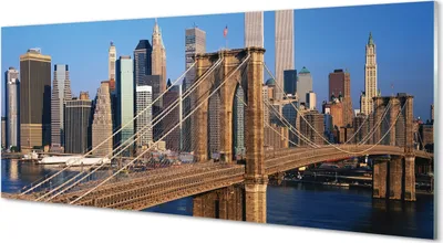 Produktbild von Glasbilder 125x50 Wandkunst Brücke Wolkenkratzer Fluss