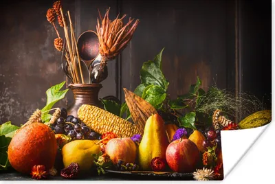 Produktbild von MuchoWow® Poster Gemüse - Obst - Rustikal - Tisch 120x80 cm - Bilder