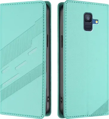 Produktbild von Hülle für Samsung Galaxy A6 2018, Kunstleder Brieftaschen Handyhülle mit Kartenfach und Standfunktion Türkis