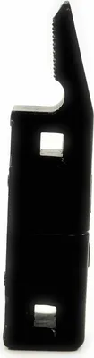 A black plastic connector fitting with a serrated edge at the top.