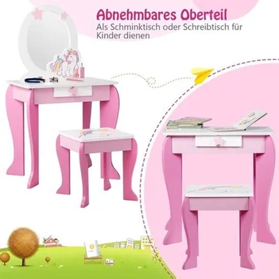 Image de Table de coiffure pour enfants, rose - avec miroir et tabouret - pour filles