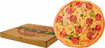 Image de Coussin décoratif "Pizza" dans une boîte à pizza Ø env. 40 cm