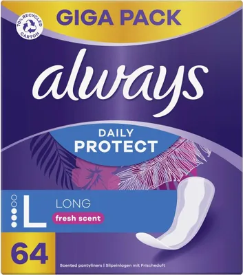 The image shows the packaging of Always Daily Protect Long panty liners.