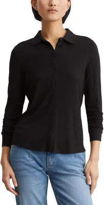 Produktbild von Marc OߴPolo Damen Jerseybluse mit Stretch-Anteil Spitzkragen, Schwarz (Black), X