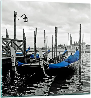 Produktbild von Bilder auf glas - Venedig Gondel Leuchtturm - 60x60cm - Glasbilder - Wandbilder - Kunstdruck - zum Aufhängen bereit - Wanddekoration aus Glas - Glas Bilder - Wandbild auf Glas - GAC60x60-0446