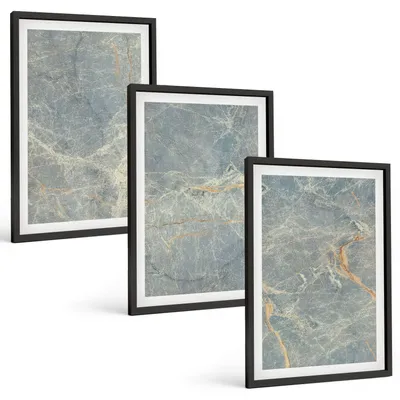 Produktbild von Bilder Set 3-teilig im schwarzen Rahmen – Wandbilder 3 Stück – gerahmte Poster für Wohnzimmer, Schlafzimmer und Flur – 40x60 cm – Dekorativer Stein aus grünem Marmor