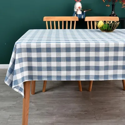 Productafbeelding van Tafelkleed, ruitpatroon, 135x180 cm, blauw-wit, afwasbaar, katoen, rechthoekig