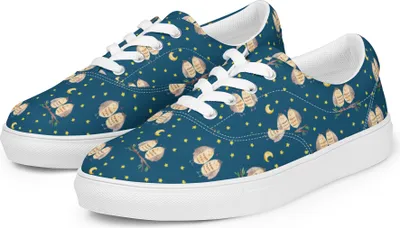 Produktbild von Mr. & Mrs. Panda Sportschuhe Eulen Liebe Größe 44 1/2 - Blau - Geschenk, Stoffschuh, Turnschuhe Damen, Damenschuhe, Stoffschuhe, Freundin, Eule, Sneaker, Owl