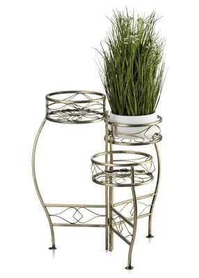 Zdjęcie produktu dla Metalowy kwietnik na trzy donice złota patyna LOFT