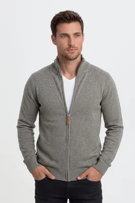 Produktbild von Blend BHNorman Herren Strickjacke Cardigan Feinstrick Pullover mit Stehkragen Reißverschluss Rippbündchen Baumwollmischung Regular fit