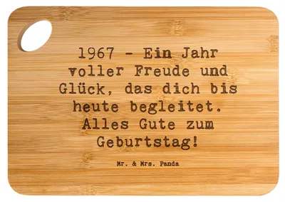 Produktbild von Mr. & Mrs. Panda Frühstücksbrettchen Spruch 1967 Geburtstag Freude - Transparent - Geschenk, Erinnerungen, unvergessliches Jahr, Schneidbrett Küche, Holzbrett, Jubiläum