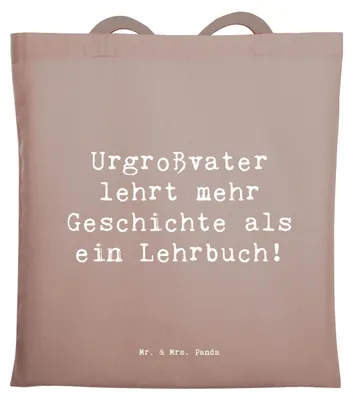 Produktbild von Mr. & Mrs. Panda Tote Bag Spruch Urgroßvater Geschichten - Braun Pastell - Geschenk, Erbe, Liebe, Familie, Shopping Tasche, Lehrbuch, totebag, Laptoptasche, Ahnen, Kultur