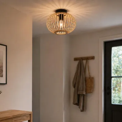 Produktbild von Deckenlampe, 30 cm, E27, Bambus/Metall, natur/schwarz
