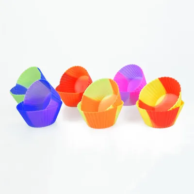Produktbild von 12x Cupcake-Förmchen in 6 verschiedenen mehrfarbigen Versionen Silikon Muffin-Formen Backform