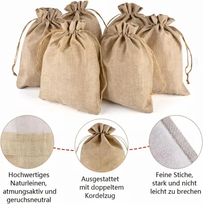 Imagen del producto de Bolsa de yute, de 20x30 cm, con cordón de cierre, ideal para regalos