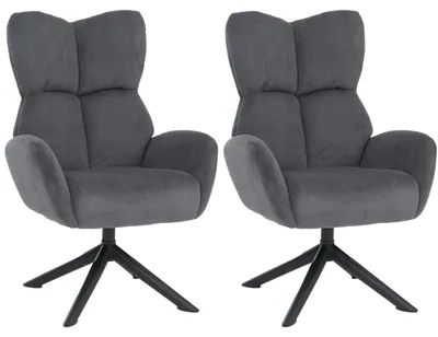 Immagine prodotto di Set da 2 sedie da pranzo HWC-Q54, sedia relax, sedia lounge, sedia imbottita, girevole, in metallo con rivestimento in cord (320 g/m²) ~ grigio scuro