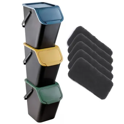 Produktbild von Set mit 3 Mülltrennungsbehältern (25 l) von Practic Bini + 5 Stück Aktivkohlefilter