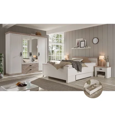 Produktbild von Schlafzimmer Komplett im Landhausstil FERNA-61 in Pinie weiß Nb. mit Absetzungen in Pinie dunkel Nb.