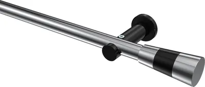 Produktbild von Interdeco Gardinenstange / Vorhangstange Chrom / Schwarz, Typ Platon Tanara (Konus Bicolor) ohne Ringe, 20 mm Ø 1-läufig, 100 cm