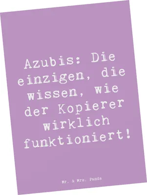 Produktbild von Mr. & Mrs. Panda Postkarte Spruch Auszubildende Kopierer - Lavendeltraum - Geschenk, Berufsliebe, Ausbildung, einzelkarte, Berufsleben, Geschenke für Berufstätige, Beruf