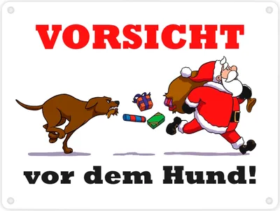 Produktbild von Metallschild in 15x20 cm mit Spruch und Weihnachtsmotiv - Vorsicht vor dem