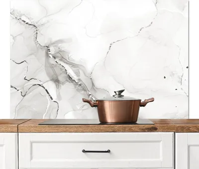 Produktbild von KitchenYeah®  Spritzschutz Küche - Küchenrückwand - Wandschutz für Herd und Spüle - Marmor - Schwarz - Muster 120x80 - Alu-Dibond (Alternative zum Spritzschutz aus Glas) - Hitzebeständig - Herdspritzs