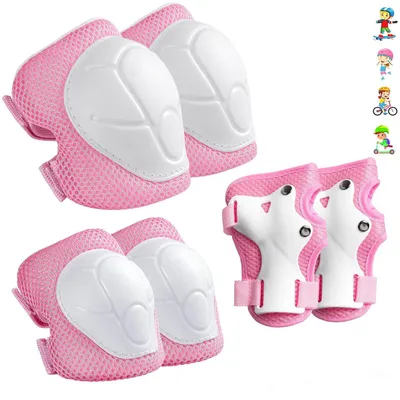 Produktbild von Knieschoner Kinder, 6 in 1 Schutzausruestung, Knieschoner Ellenbogenschuetzer Handgelenkschoner, Knieschoner Schoner Set Kinder fuer Skateboard Roller Skaten,Rosa