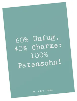 Produktbild von Mr. & Mrs. Panda Postkarte Spruch Patensohn Charme - Meeresbrise - Geschenk, Taufpate, Liebe, Patenkind, Ansichtskarte, Ansichtskarten, Fotokarte, einzigartige Designs