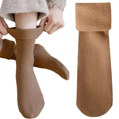 Obrázek produktu pro Ponožky - Teplé - Dámské ponožky - Beztlakové ponožky - Dlouhé - Kotníkové - Termo - Hnědé - 36-40