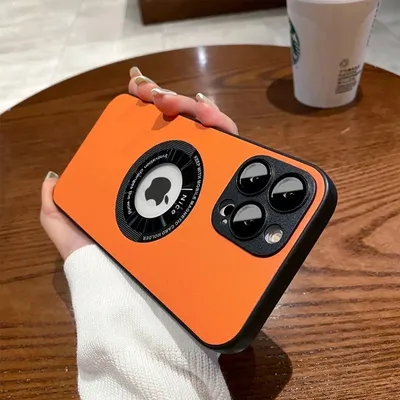 Produktbild von MagSafe Hülle für iPhone 15 Plus Handy Schutz Silikon Magnet Case Tasche Kunstleder - ORANGE