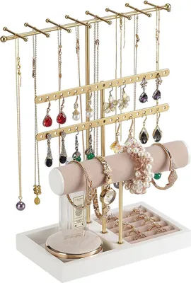 Produktbild von Schmuckständer, Schmuckhalter, Schmuck Organizers mit Ringbasis, für Ringe, UhrenstäNder, Armbandhalter, Ketten Aufbewahrung, 25x12x30.5cm