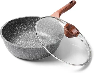 Image de Poêle à frire profonde avec couvercle - Revêtement anti-adhésif - Convient pour l'induction - 24 cm - Revêtement granit