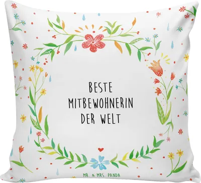 Produktbild von Mr. & Mrs. Panda Sofakissen Mitbewohnerin - Weiß - Geschenk, kissen bedruckt, für sofa, Deko, Zimmergenossin, Kuschel, WG, Polster, kuschelkissen 40x40, WG-Bewohnerin