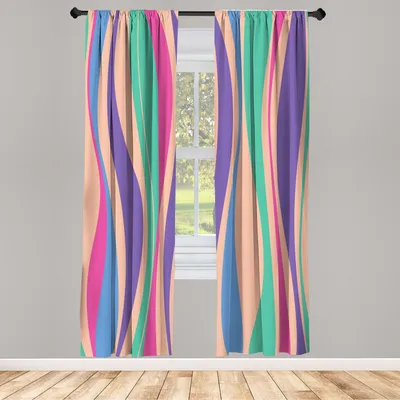 Produktbild von ABAKUHAUS Jahrgang Vorhänge 2 Panel Set für Wohnzimmer Schlafzimmer Dekor, Retro Vibrant Streifen Funky Linien Design Patterns Zusammenfassungs Druck, 150 cm x 245 cm, Pfirsich Rosa