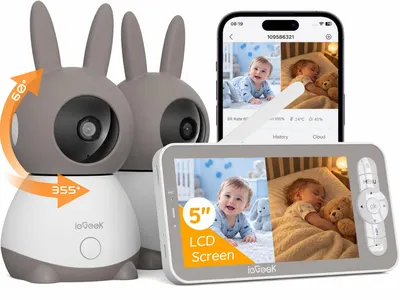 Produktbild von 2K Babyphone mit 2 Kameras PTZ 355°, 5-Zoll-Babyphone mit automatischer Verfolgung, Schreierkennung, Zwei-Wege-Sprache