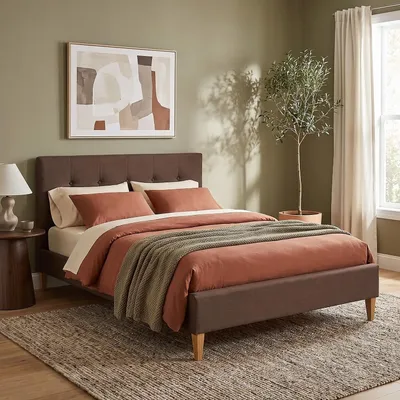 Produktbild von Homestyle4u Polsterbett 140x200 mit Lattenrost Doppelbett mit Kopfteil mit Rückenlehne Braun, KI-generiertes Bild