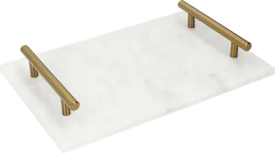 Immagine prodotto di QUVIO Vassoio con manici dorati - Vassoi decorativi - Ciotole e vassoi da portata - Vassoi rettangolari - Accessori per bevande e bar - 20 x 30 cm - Marmo