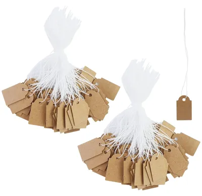 Productafbeelding van Prijskaartjes mini hanglabels - 15 x 25 mm - Kraftpapier - 200 stuks - Met elastiekje