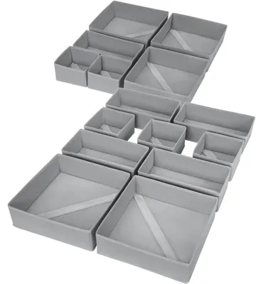 Produktbild von Schubladen Organizer 15 Stück Faltbare Aufbewahrungsbox Stoff Unterwäsche Kleiderschrank Grau/Beige