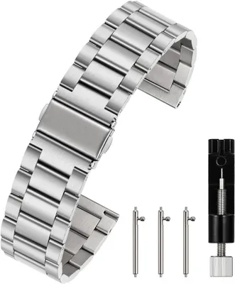 Image de Bracelet de montre en acier inoxydable avec boucle de fermeture rapide, de 16 mm à 24 mm, unie, pour montre