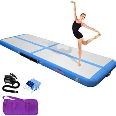 Produktbild von Famanu Airtrack 300x100x20 cm - Aufblasbar, Tragbar, Vielseitig - Weiß|Blau