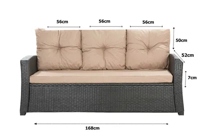 Obrázok produktu pre Vankúše na záhradnú pohovku Béžová| Sedadlo 168x52x7, operadlo 3*56x50| Edícia pre 3 osoby| Ratanový vankúš na pohovku| Sedací vankúš