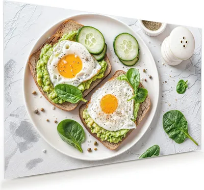 Produktbild von Glasbild 90x60cm in XXL für Wohnzimmer, Schlafzimmer Motiv Brot und Avocado