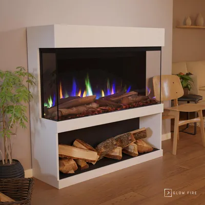 Produktbild von Glow Fire Elektrokamin 'PR17' in Weiss | LED Standkamin in weiß mit Heizung (1500 W) | HxBxT: 130x131x40cm