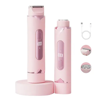 Produktbild von Elektrischer Haarentferner,Doppelkopf Lady Shaver, Rasierer, Nass & Trocken, Wiederaufladbar, Typ-C, Rosa Haarentfernungsgerät