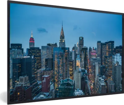 Produktbild von MuchoWow® Gerahmtes Poster New York - Skyline - Empire State Building 90x60 cm - Poster mit Schwarzem Bilderrahmen Wandposter Rahmen Foto Bilder - Fotorahmen - Foto-Plakat