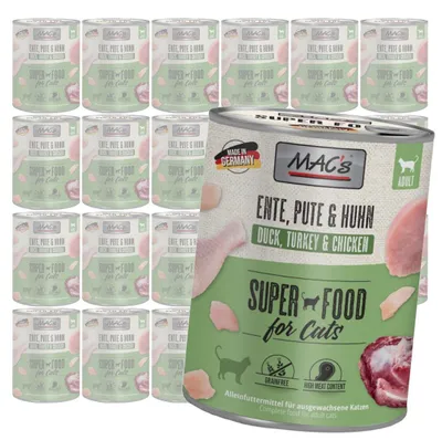 Produktbild von MAC's 24 x 800 g getreidefreies Nassfutter für Katzen, Ente, Pute, Huhn